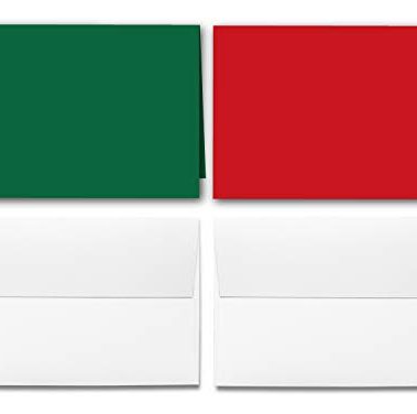 Blank Christmas Greeting Cards - Holiday Red and Green 5" x 7" Half Folding Cards with White Envelopes - Makes 50 Sets