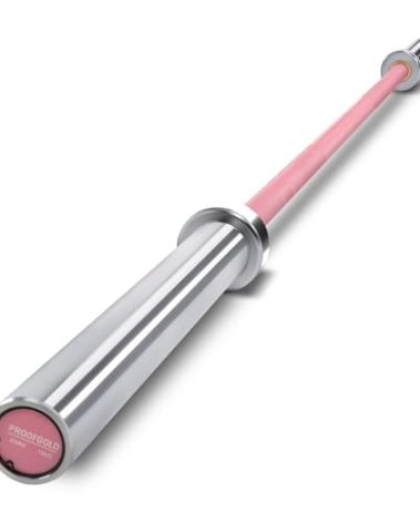 PROOFGOLD 6.6ft Olympic Barbell Bar 35Lb(15kg) Barbell,Bench Press Bar for Squats and Deadlifts,Olympic Weight Bar for Home Gym,Womens barbell(2inch),500LB,Silver&Pink