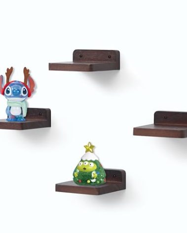 NIUBEST Small Floating Shelf, 4x4 Inch Display Ledges for Wall,Mini Shelves,Rustic Wood Shelf for Bedroom Living Room Bathroom Kitchen (4, Dark Walnut)