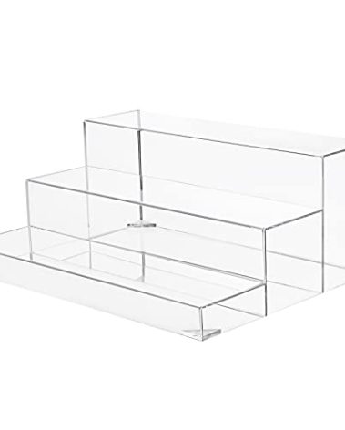 3-Tiers Assembled Back Bar Bottle Rack Display, Clear Acrylic Stand Riser 15x6x12 inches