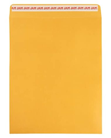 JAM PAPER 11 1/2 x 14 1/2 Open End Catalog Commercial Envelopes with Peel and Seal Closure - Brown Kraft Manila - 100/Pack