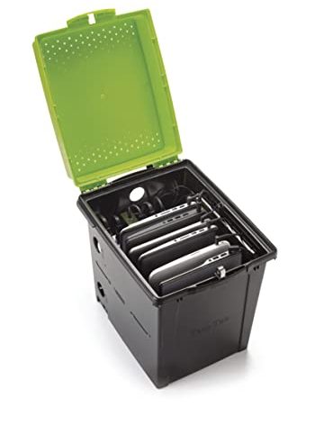 Copernicus Standard Tech Tub 6-Device Lockable Classroom Charging Station Box for iPads, Chromebooks, or Tablets, Green/Black