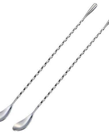 Briout Bar Spoon Cocktail Mixing Stirrers for Drink, Stainless Steel 12 Inches Long Handle, Silver 2 Pieces
