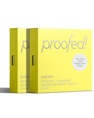 Proofed! Laundry Detergent Sheets, 64 Count, Clean Scent, The Only 100% Plastic-Free Sheet, No PVA or PVOH, Hypoallergenic, Bio-Based Ingredients, Made in USA, 2 Boxes