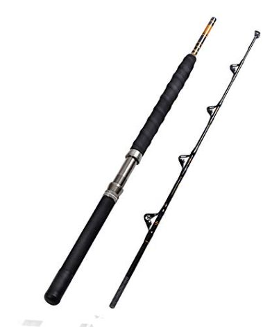 Fiblink 1-Piece/2-Piece Saltwater Offshore Heavy Trolling Rod Big Game Roller Rod Conventional Boat Fishing Pole with Roller Guides (2-Piece,5’6”,30-50LB)