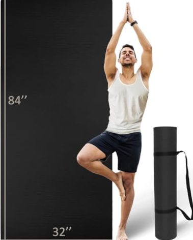 Extra Long & Wide Thick Yoga Mat for Tall Men & Women, 84'' x 32'' x 7mm Oversized Yoga Mat Double-Sided Non Slip, Pro TPE Yoga Mats with Strap