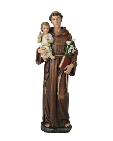 BC Catholic St. Anthony of Padua Statue, Blessed Figure, Religious Inspirational Home Decor, 14.75" H, Renaissance Sculpture Handmade by Buildclassic