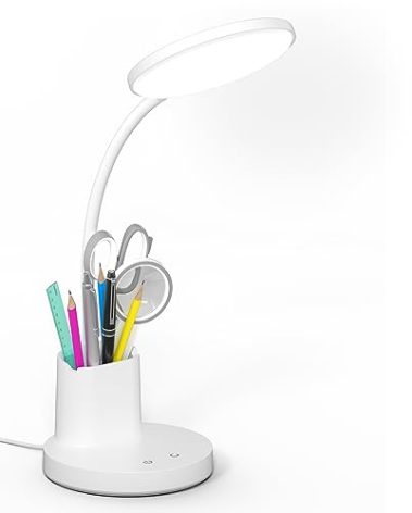 Vicsoon Desk Lamp, LED Desk Lamp for Home Office, Touch Table Lamp with 3 Color Modes 360° Adjustable Arm, Dimmable Desk Light with Pen Phone Holder, White