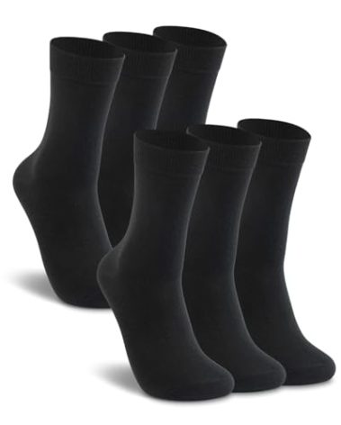 LIXIA Womens Thin Merino Wool Crew Socks Warm Breathable Winter Boot Liners Cozy Thermal Casual for Dress Trousers(6 Pairs - Black)