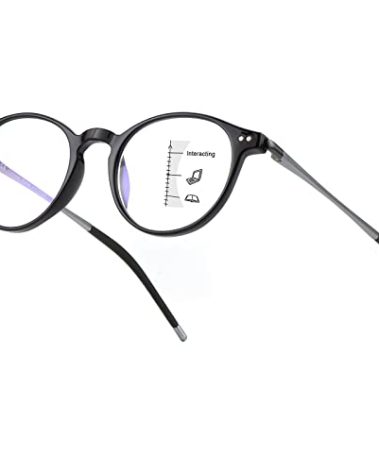 Exquisite Round Ultralight Progressive Multifocus Reading Glasses Women Men Durable Blue Light Blocking Anti EyeStrain/UV Multifocal Readers Spring Hinge（Mid-Near Range 3ft,Top is Not 0）2.5 Black