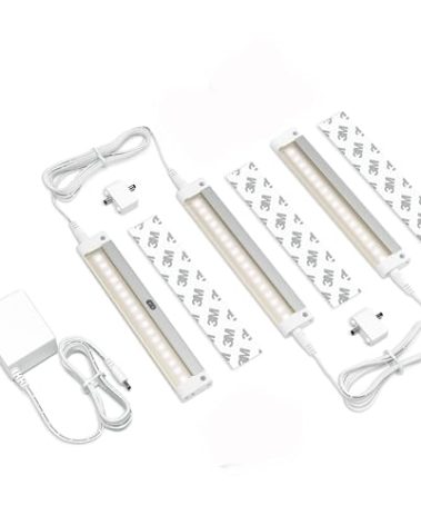 EShine Hand Wave Activated Under Cabinet LED Lighting Kit, Dimmable, 3-Pack 7 in - Touchless Dimming Control, White Under Counter Lights for Kitchen, Garage, Office, Hutch - Warm White (3000K)