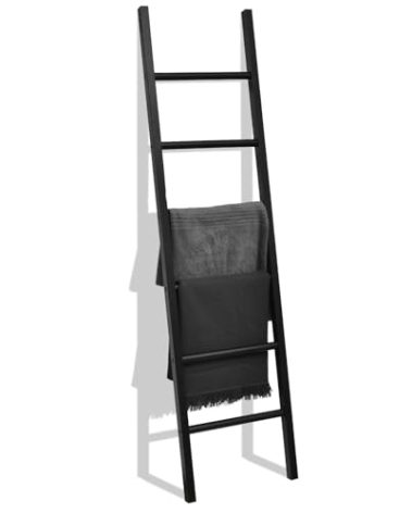 FUIN 6ft Wooden Black Blanket Ladder Living Room Decorative Wall Leaning Farmhouse Quilt Display Holder Rustic Wood Towel Rack for Bathroom