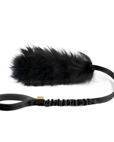 HOWGO Dog Rope Toy,Dog Bungee Chaser Toy 100% Sheepskin,Sheep Smell Tug Toy for All Breeds (Black, Short Without Ball)