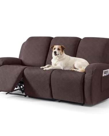 Timeles Recliner Covers for 3 Seater Reclining Sofa Slipcover Furniture Protector for Dogs and Pets Stretch Soft Washable (Three-Seater, Coffee)