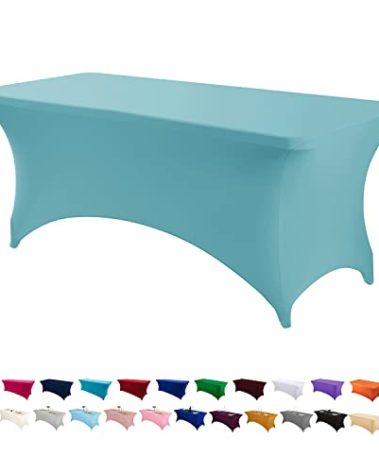 Peomeise 6FT Spandex Table Cover Rectangular Stretch Spandex Tablecloth (Aqua,6FT)