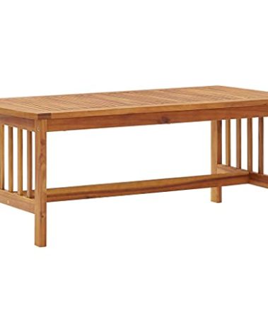 vidaXL Rectangular Coffee Table in Solid Acacia Wood- Oil Finished, Farmhouse Styled Living Room Centerpiece with Slatted Tabletop Design and Unique Grain Pattern