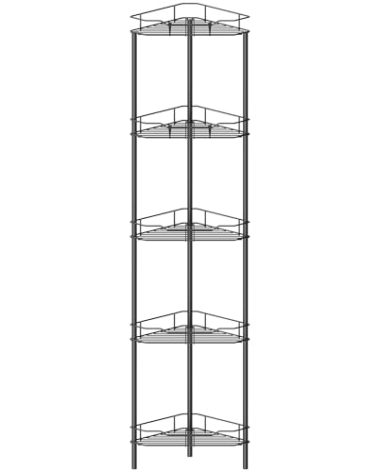 HuggieGems 5 Tier Floor Standing Corner Shower Caddy Organizer Shelf with Hooks, Bathroom Shelves Stand Rack, Black