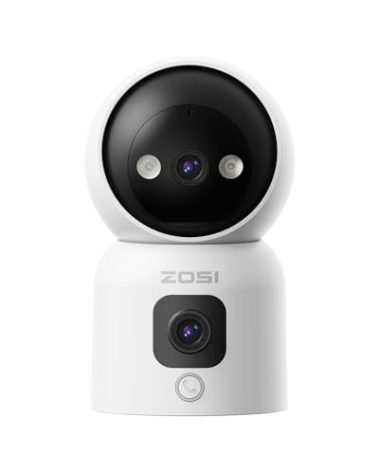 ZOSI Dual-Lens Indoor Security Camera, C528D Plug-in 360° View Pan/Tilt Smart Home Camera, Gesture/One-Touch Calling, Human Motion Tracking, Baby/Pet/Elder/Nanny Monitor, Memory Card & Cloud Storage