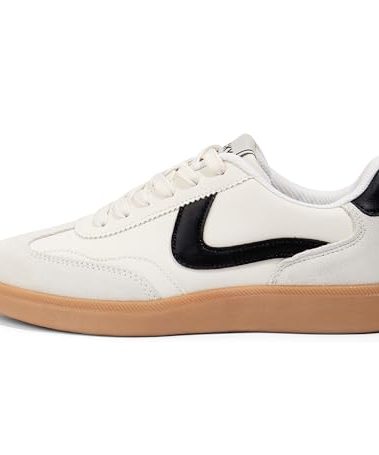 LUCKY STEP Women's Classic Fashion Casual Sneakers Skate Shoes No Slip Lace Up Walking Shoes(8.5 M US Black/Beige/Grey)