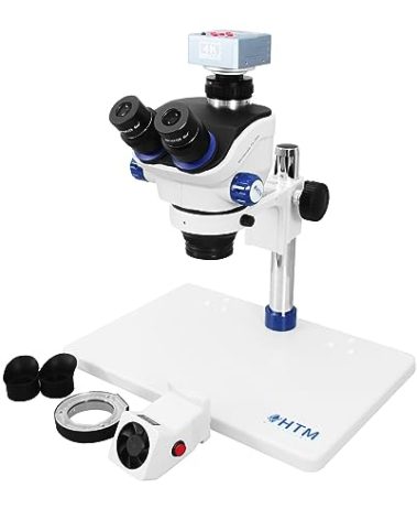 HengTianMei TX-350E Trinocular Stereo Zoom Microscope Equipped with a 4K Camera, WF10x Eyepieces, 7X-50X Magnification, Professional Soldering Microscope, for Repair and Watch Objects