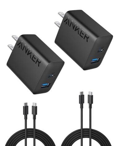 Anker iPhone 17/16 Charger, 2-Pack 20W Fast USB C Charger Block, for iPhone 16/16 Pro Max/15 Series/iPad Pro and More (Black, 2 Pack & 2 Cable)