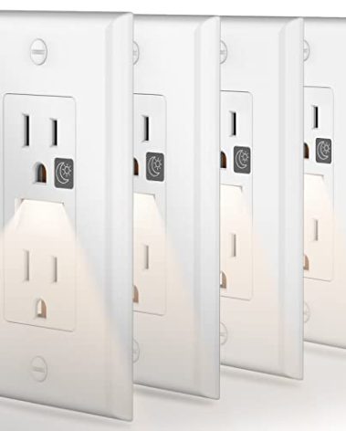 SOZULAMP Night Light Wall Outlet-Easy to Install,Standard Electrical Outlets with Nightlights,White Receptacle,2 Pole 3 Wire, Non-Tamper Resistant,Wall Plate Included(4Pack,Warm White LED)