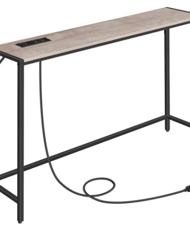 MAHANCRIS Console Table, Narrow Sofa Table, 43.3” Entrance Table with Power Station, Behind Couch Table, Simple Style, for Living Room, Hallway, Entryway, Foyer, Greige and Black CTHG112E01