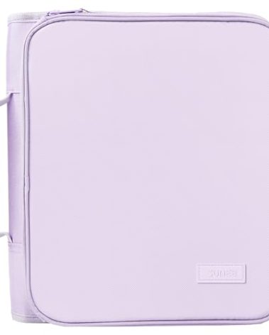 SUNEE Zippered Binder Bag with Handle, 2-Inch 3-Ring O-Ring, 500-Sheet Capacity, Includes Zip Pocket, 5-Tab Expanding File Folder, Multi-Pocket Organizer Binder for Middle School, Lavender Purple