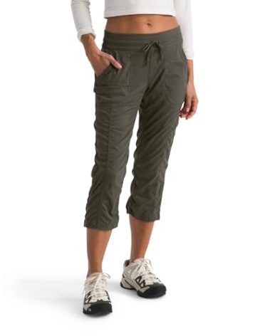 The North Face Women's Aphrodite 2.0 Capri | Moisture Wicking Jogger Pants, Water Repellent, UPF 40+, Rib Knit Waistband, Drawcord Leg Openings, New Taupe Green-NPF, Medium Regular