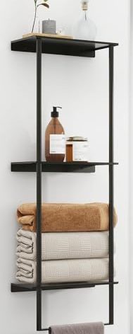 Towel Storage for Bathroom, 3 Tier Towel Rack with Shelf and Towel Bar, Wall Mounted Towel Racks for Bathroom Towel Storage and Organizer - Matte Black