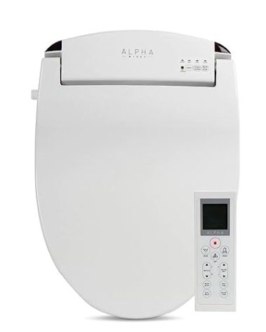 ALPHA BIDET JX2 Elongated Bidet Toilet Seat, White, Endless Warm Water, *NEW* Bowl Mist, LED Light, Quiet Operation, Wireless Remote, Stainless Steel Nozzle, Sittable Lid, 3 Year Warranty
