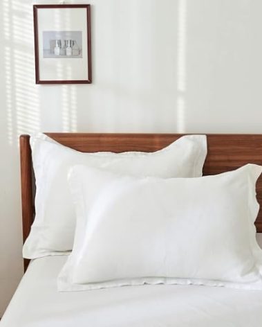 King Linens 100% French Linen Pillow Shams Basic Style - Pack of 2 - Washed Solid Color Natural Flax Soft Breathable - White, 20'' x 26''