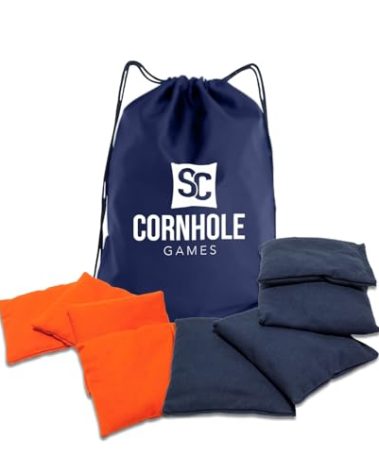 SC Cornhole Games Weather Resistant Cornhole Bags (Set of 8) - Professional Regulation Size- Use on Pro Corn Hole Boards or Bean Bag Toss Sets (Orange/Navy Blue)