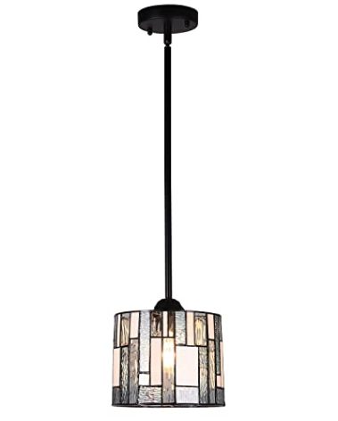 ARTZONE Tiffany Pendant Light, 8''Wide Pendant Lighting for Kitchen Island, Vintage Tiffany Stained Glass Ceiling Hanging for Dining Room, Dining Table, Indoor Decoration(Blue)