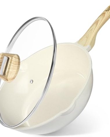 GiPP Ceramic Nonstick Deep Frying Pan Skillet, 12" Saute Pan with Lid, Induction Cookware Non Stick Cooking Pan, PTFE PFOA PFOS APEO Free,White