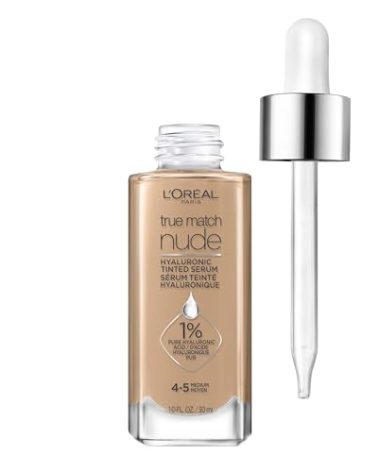 L'Oreal Paris True Match Nude Hyaluronic Tinted Serum Foundation with 1% Hyaluronic acid, Medium 4-5, 1 fl. oz.