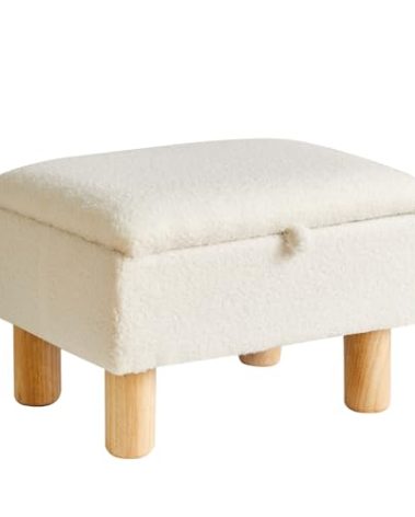 Aibiju Ottoman with Storage - Small Foot Rest for Couch 16x12x9.5inch, Safety Hinge Flip Top Stool Load up to 330lb for Living Room Dorm - Teddy White YD-JD136W