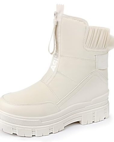 Viapipa Winter Boots for Women Waterproof, White Snow Boots for Women, Womens Mid Calf Low Heel Zip Up Anti-Slip Warm Booties Comfortable for Outdoor Walking Hiking, Size 8