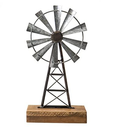 TenFuju Vintage Farmhouse Windmill Tabletop Decor - Handcrafted Galvanized Metal & Wood Rustic Accent for Desk, Shelf, or Kitchen
