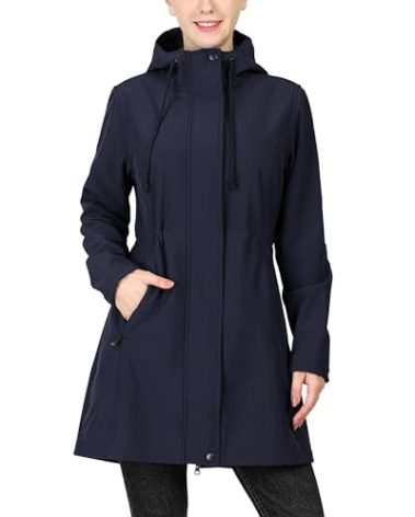 33,000ft Women's Softshell Long Jacket with Hood Fleece Lined Windproof Warm up Waterproof Windbreaker