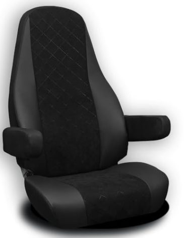 ALFA-WAYS Seat Cover for Trucks fits Freightliner Cascadia Model 125, 116, 126 (2014 - Current) 33" Back Black - One Seat Cover Truck Protection - Trucks Accessories Quilted Velvet & Eco-Leather