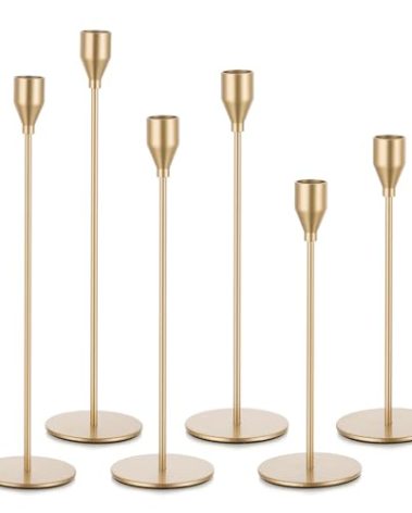Candeldo Gold Taper Candle Holders: Set of 6 Tall Candlestick Holder for Table Centerpiece Metal Candles Stick Holders Stand Wedding Decor