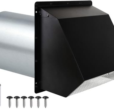 5 inch dryer Vent Cover Exterior Wall Vent Hood Outlet Airflow Vent Dryer exhaust vent with Screen and Damper,Outdoor Dryer Vent Cover cap for Range Hood/Kitchen Air Ventilation,Galvanized Steel,Black