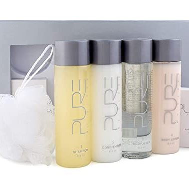 Pure by Gloss Gift Set – Fresh Lemon Scent – for All Hair and Skin Types – With Shampoo [8.5oz], Conditioner [8.5oz], Body Wash [8.5oz], Body Lotion [8.5oz], Body Bar [4oz], & Loofah – Cruelty Free