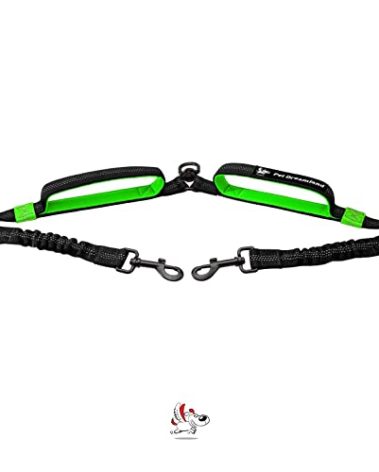 Pet Dreamland Exquisite Double Dog Coupler No Tangle Swivel for Two Medium Dogs. Premium Quality Attachment for Easy Dog Walking. You Will Absolutely Love This Amazing Gear (Black & Green)