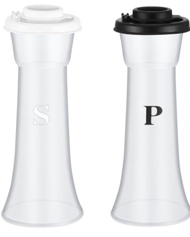 Romooa Set of 2 Plastic Salt and Pepper Shakers with Lids Large Hourglass Covered Moisture Proof Salt Shaker Pepper Container for Home Restaurant Camping Christmas Kitchen Gifts(Black White)