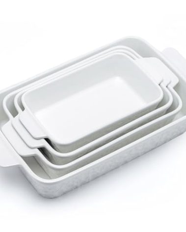 Dafuceramic Casserole Dishes for Oven, Baking Dishes, Ceramic Bakeware Sets of 4, Rectangular Baking Pan Set with Handles for Baking, Casserole, Kitchen, Wedding Gift,White