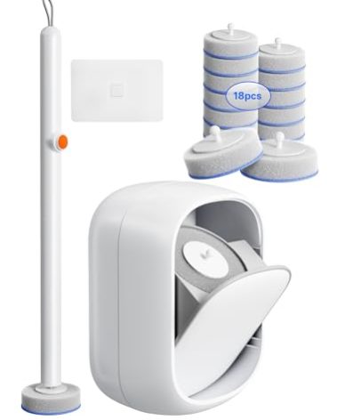 LFBEAR Disposable Toilet Cleaning System - Toilet Wand Kit with 18 High-Performance Refills, Wall Mounted Brush and Holder for Deep Cleaning Bathroom (Brush + 18 Refills)