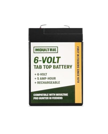 Moultrie 6 Volt Tab Top Battery - Designed for Moultrie Pro Hunter 3 Series Feeders - 5 Amp Hour - Rechargeable