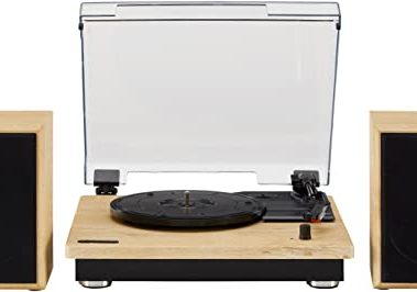 Crosley CR6043A-NA Brio Bluetooth Turntable Shelf System with Included Speakers, Natural